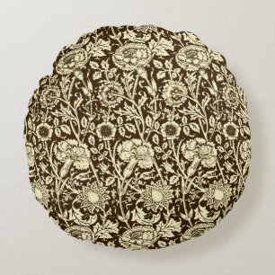 Jugendstilgarni Damask, Braun und Creme Rundes Kissen