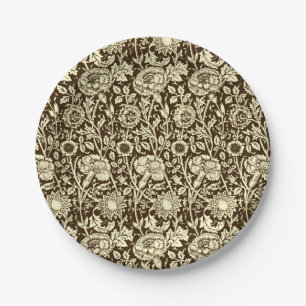 Jugendstilkarnation Damask, Braun und Creme Pappteller