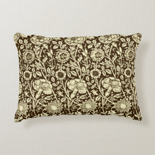 Jugendstilkarnation Damask, Braun und Creme Zierkissen