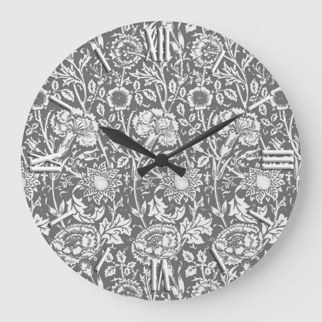 Jugendstilkarnation Damask, grau/grau Große Wanduhr (Vorderseite)