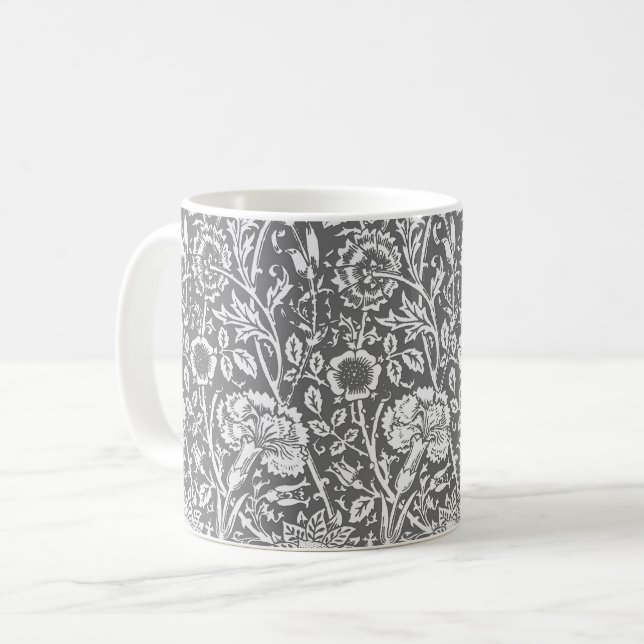 Jugendstilkarnation Damask, grau/grau Kaffeetasse (Vorderseite Links)