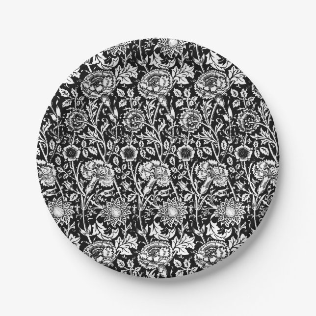 Jugendstilkarnation Damask, Schwarz-Weiß Pappteller (Vorderseite)