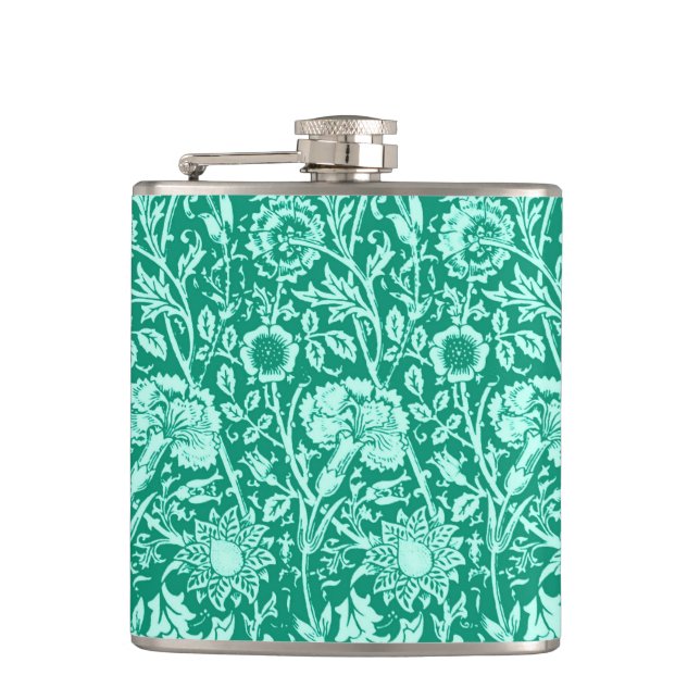 Jugendstilkarnation Damask, Türkis Flachmann (Vorderseite)