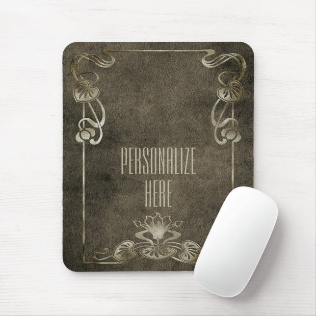 Jugendstilleder-Look eleganter goldbrauner Lotus Mousepad (Mit Mouse)