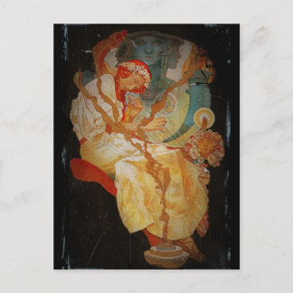 Jugendstilmädchen mit Harfe 1903 Postkarte