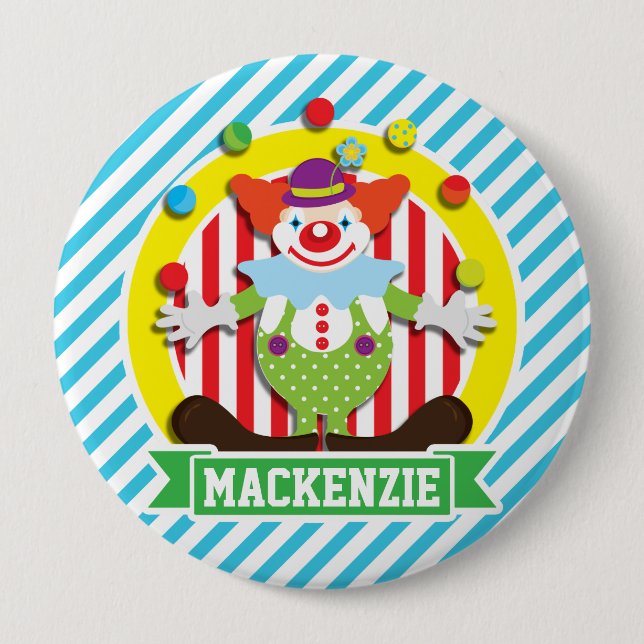 Juggling Big Top Circus Clown; Blaue Streifen Button (Vorderseite)