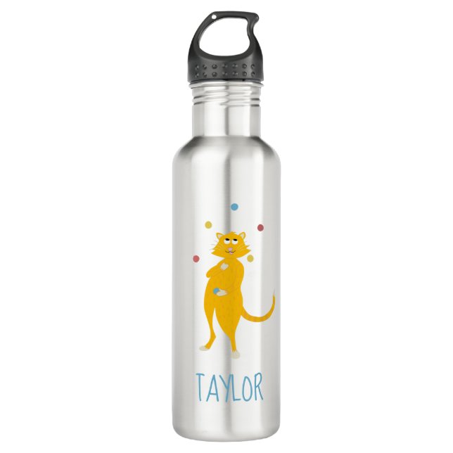 Juggling Cartoon Cat Personalisiert Jugglers Edelstahlflasche (Vorderseite)