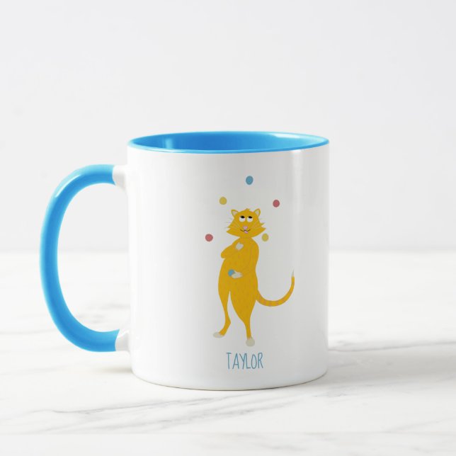 Juggling Cartoon Cat Personalisiert Jugglers Tasse (Links)