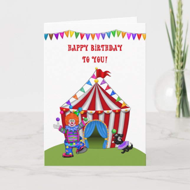 Juggling Clown, Circus Tent, Birthday Karte (Vorderseite)