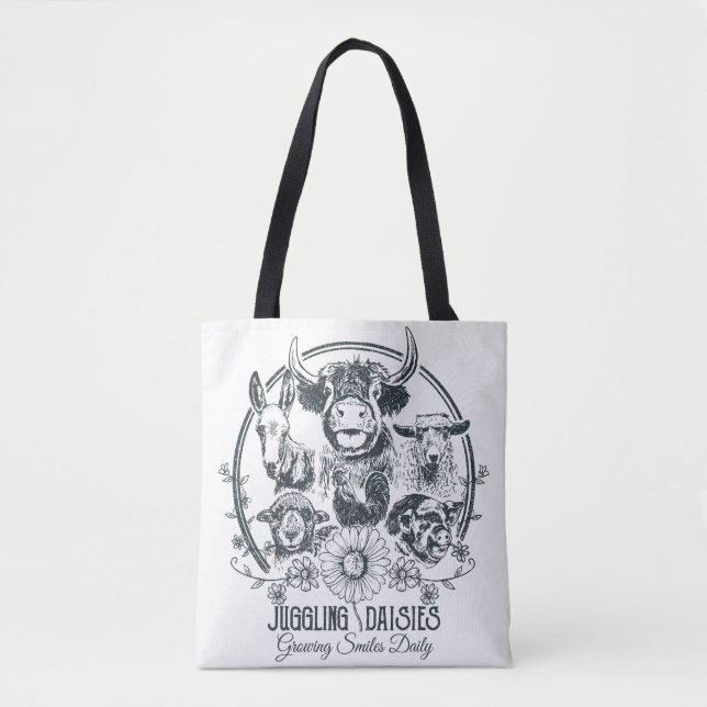 Juggling Daisies Farm Familie Doppelseitiges Bag Tasche (Vorderseite)