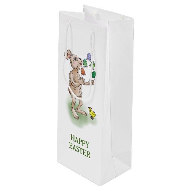 Juggling Oaster Bunny Geschenktüte Für Weinflaschen (Vorderseite Schrägansicht)