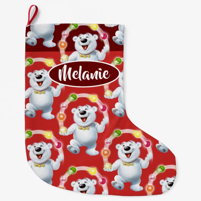 Juggling Polar Bär Sondermädchen Weihnachtslager Großer Weihnachtsstrumpf (Vorderseite)