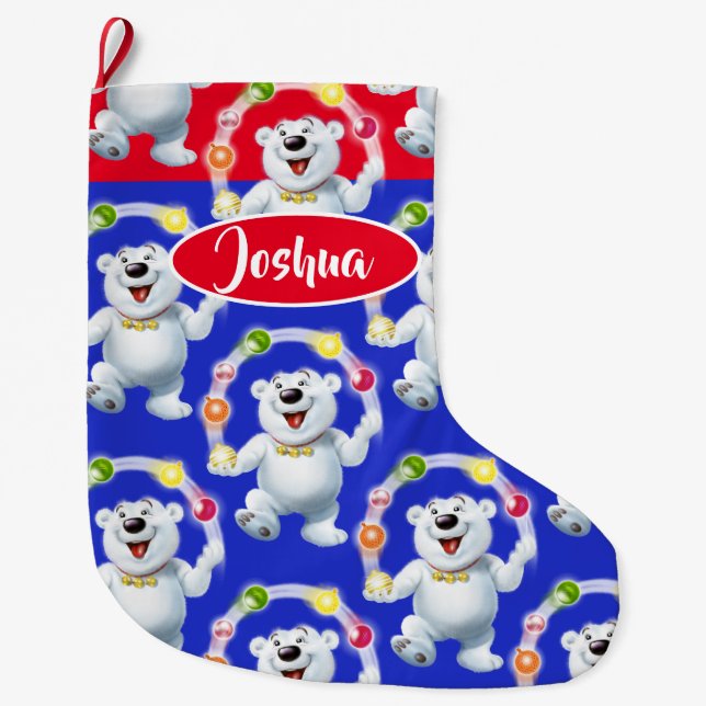 Juggling Polar Bear Sonderjungen Weihnachtslager Großer Weihnachtsstrumpf (Vorderseite)