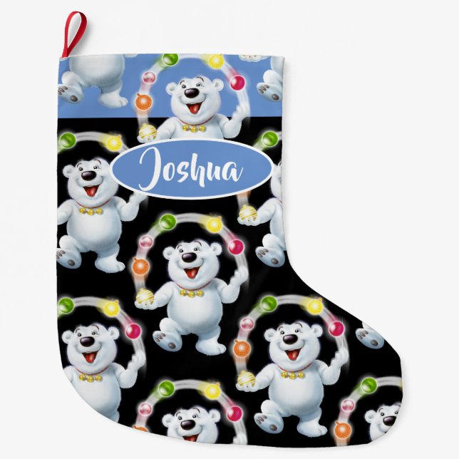 Juggling Polar Bear Sonderjungen Weihnachtslager Großer Weihnachtsstrumpf (Vorderseite)