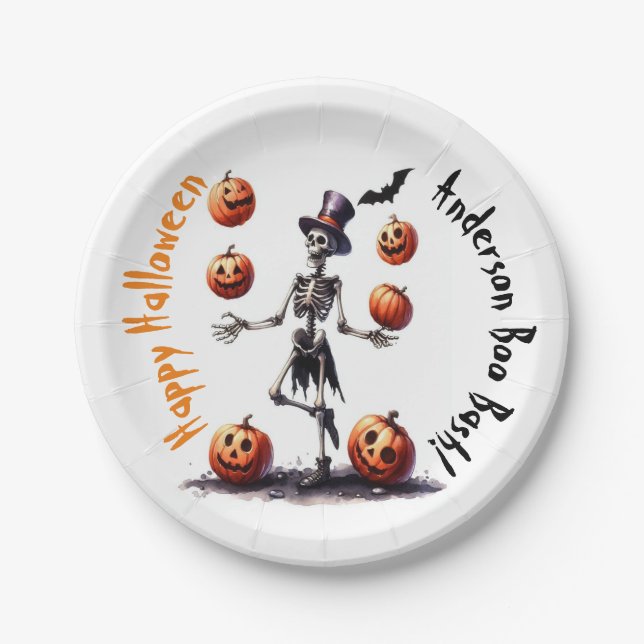 Juggling Skeleton Halloween Pappteller (Vorderseite)