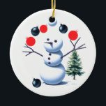 Juggling Snowman Christmas Baubles Keramik Ornament<br><div class="desc">Sogar Schneemänner besitzen Talente; stellen Sie sich einen Schneemann vor,  der mit Zweiarmen experimentell lebendige Weihnachtsbaubles jongliert und versucht,  keinen Fall lassen. Es ist eine spielerische und charmante Dekoration für Ihren Weihnachtsbaum.</div>