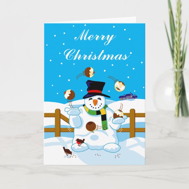 Juggling Snowman Feiertagskarte (Vorderseite)