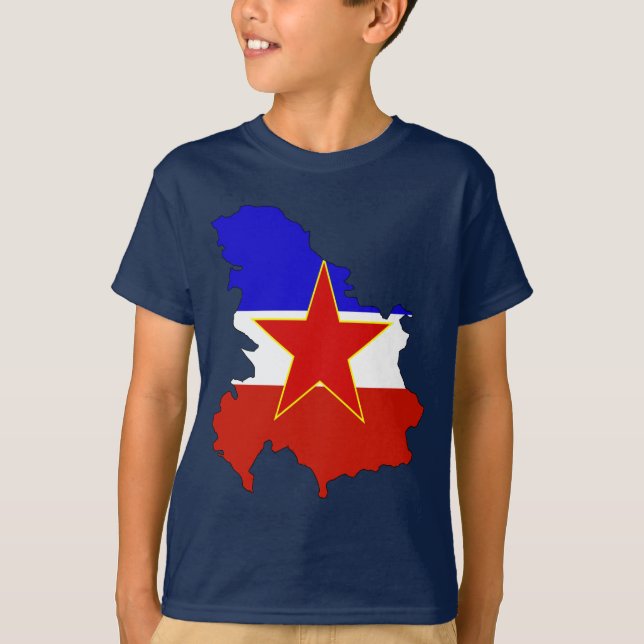 Jugoslawien-Flaggenkarte T-Shirt (Vorderseite)