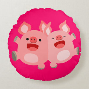JUHU!! Süße Cartoon-Schweine Runde Kissen