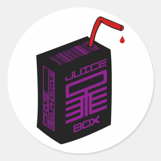 Juice-Box-Aufkleber (weiß bg) Runder Aufkleber (Vorderseite)