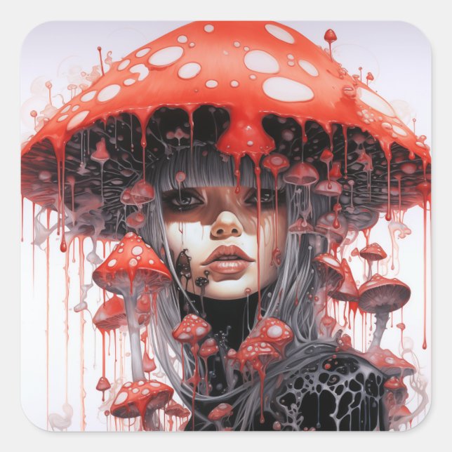 Juicified Mushroom Lady Quadratischer Aufkleber (Vorderseite)