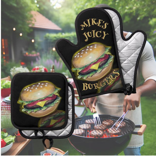 Juicy Delicious Hamburgers Ofenhandschuh & Topflappen-Set (Von Creator hochgeladen)