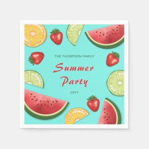 Juicy farbenfrohe Früchte am blauen Sommer Party Serviette