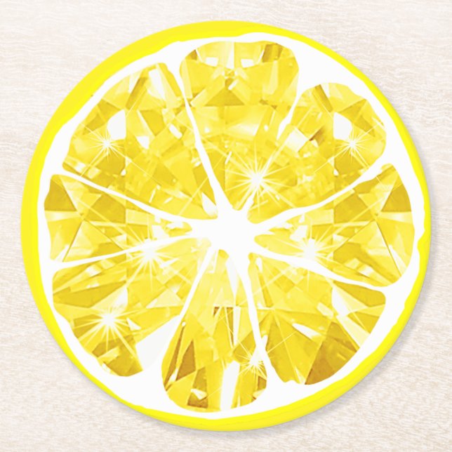 Juicy Gem Florida Lemon Slice Citrus Party Runder Pappuntersetzer (Vorderseite)
