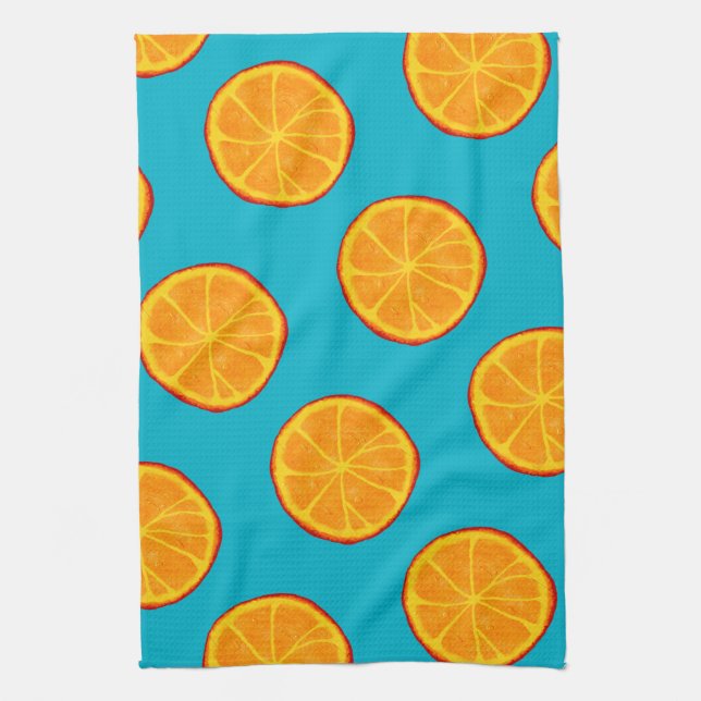 Juicy Orange Slices & Blue Geschirrtuch (Vertikal)