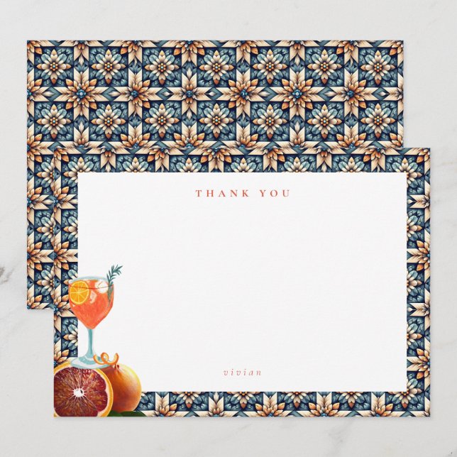 Juicy Orange Spritz Floral Brautparty Dankeskarte (Vorne/Hinten)