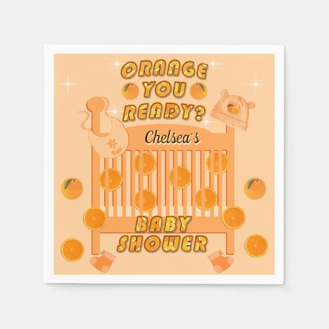 Juicy Orange You Ready Citrus Moderne Babydusche Serviette (Vorderseite)