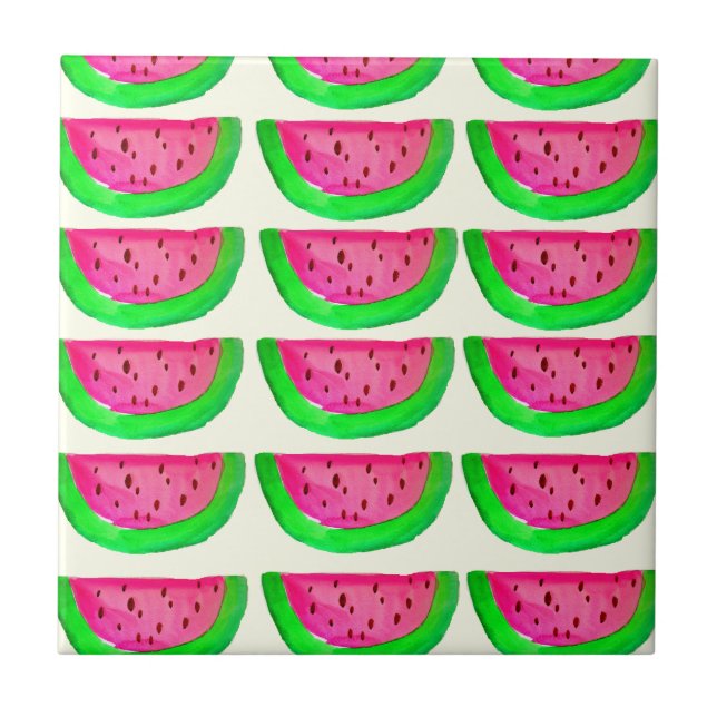 Juicy pink watermelon Fruchtmuster auf Zitrone Fliese (Vorderseite)