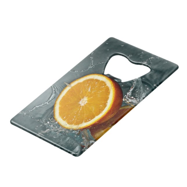 Juicy-positive Orange für Vitamin-Stimmung Geldbeutel Flaschenöffner (Vorderseite Schrägansicht)