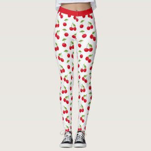 Juicy Red Cherries Red and White Gemustert Leggings