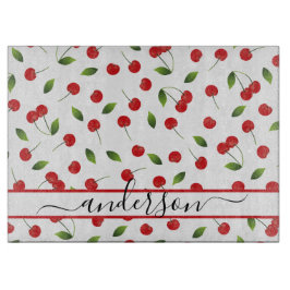 Juicy Red Cherry Pattern | Personalisiert Schneidebrett