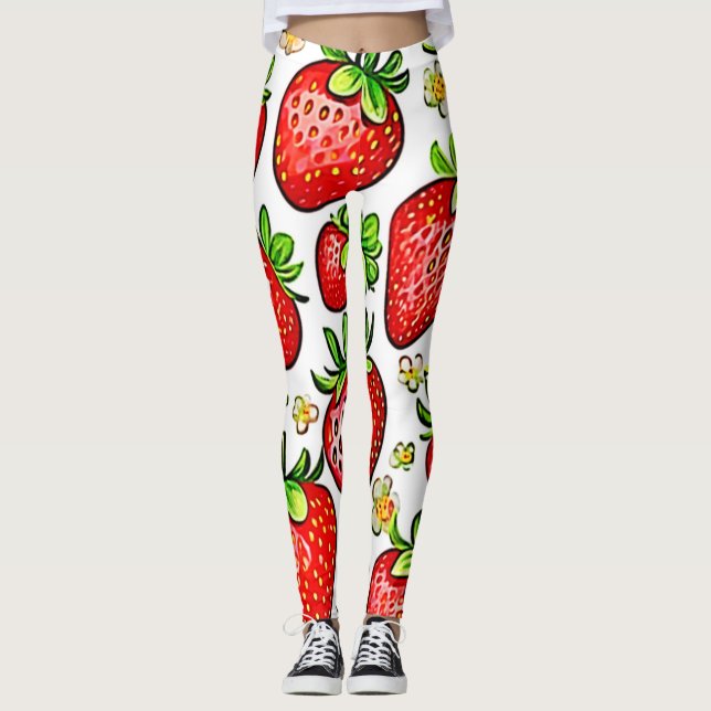 Juicy Red Strawberries Muster Leggings (Vorderseite)