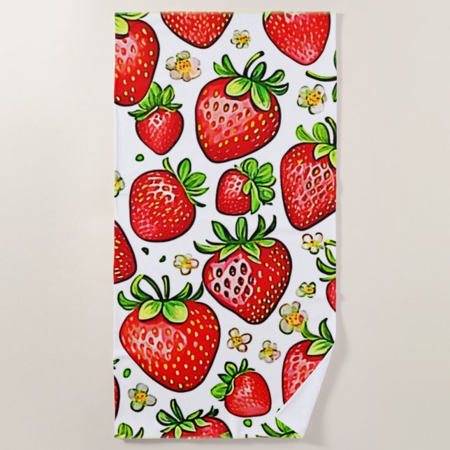 Juicy Red Strawberries Muster Strandtuch (Vorderseite)
