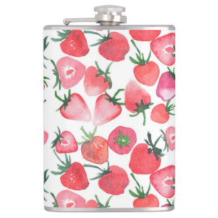 Juicy Red Strawberries Wasserfarben Muster Flachmann
