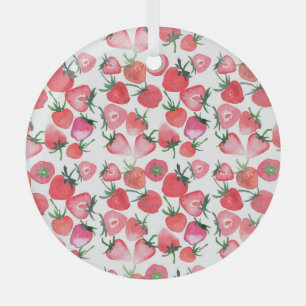 Juicy Red Strawberries Wasserfarben Muster Ornament Aus Glas