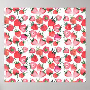 Juicy Red Strawberries Wasserfarben Muster Poster