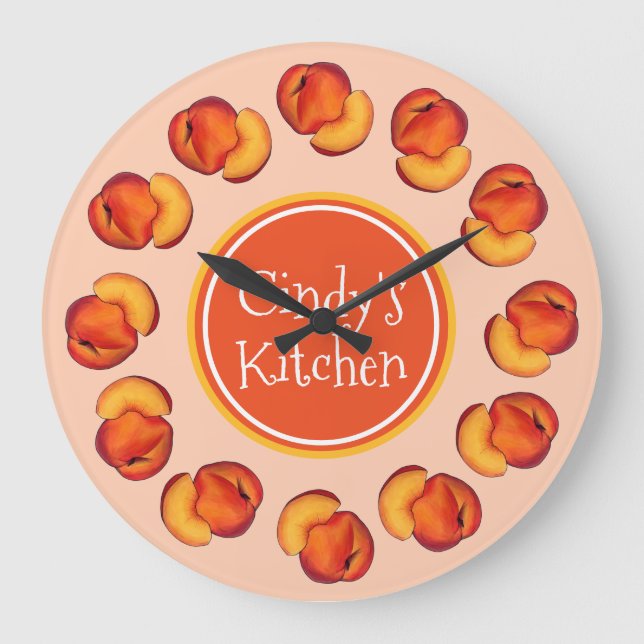 Juicy Ripe Summer Peach Georgia Paches Küche Große Wanduhr (Vorderseite)