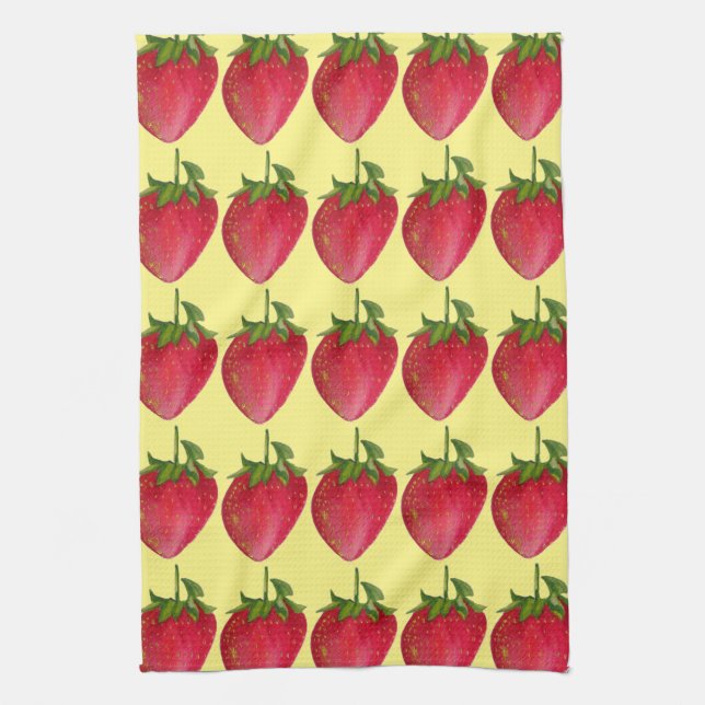 Juicy Strawberry Frucht Aquarell Makro Kunst Geschirrtuch (Vertikal)