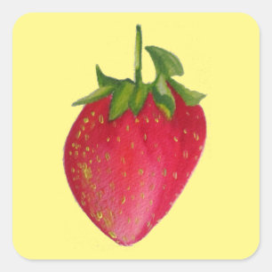 Juicy Strawberry Frucht Aquarell Makro Kunst Quadratischer Aufkleber