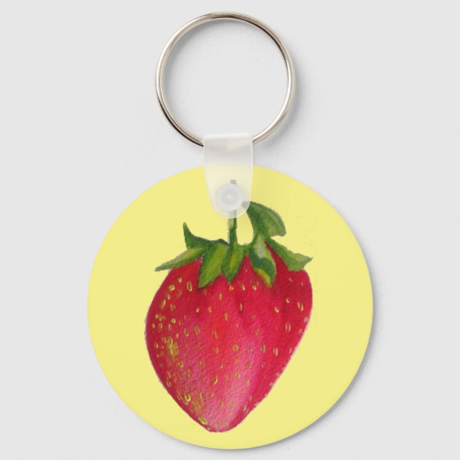 Juicy Strawberry Frucht Aquarell Makro Kunst Schlüsselanhänger (Vorderseite)