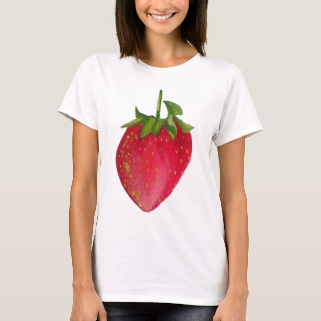 Juicy Strawberry Frucht Aquarell Makro Kunst T-Shirt (Vorderseite)