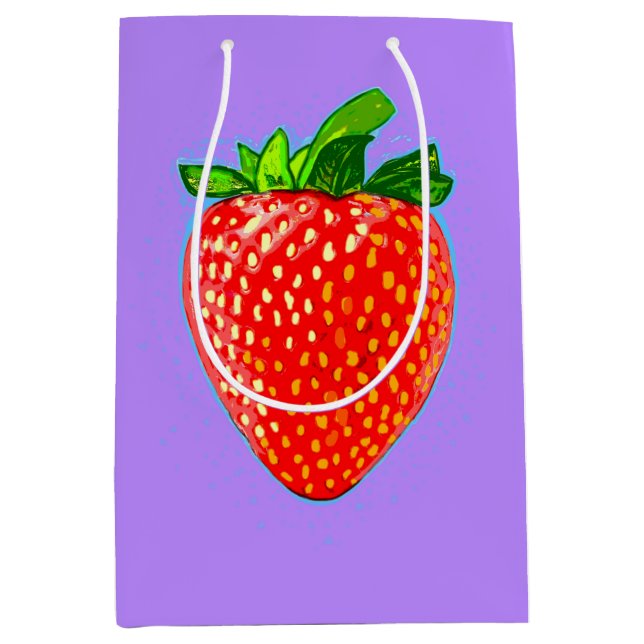Juicy Strawberry im Pop Art Style Mittlere Geschenktüte (Vorderseite)