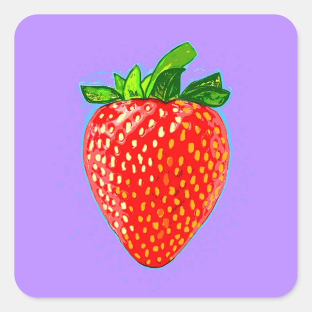 Juicy Strawberry im Pop Art Style Quadratischer Aufkleber (Vorderseite)