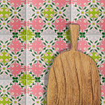 Juicy Summer Green und Watermelon Pink Muster Fliese<br><div class="desc">Lebhaftes Keramik-Fliesen-Design mit einem nahtlosen Muster aus symmetrischen abstrakten Formen in Rosa,  Grün und Grau.</div>