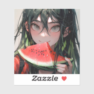 Juicy Summer Watermelon Anime Girl Aufkleber