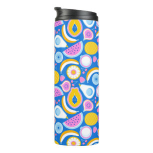 Juicy tropical fruits - Blauer Hintergrund Thermosbecher